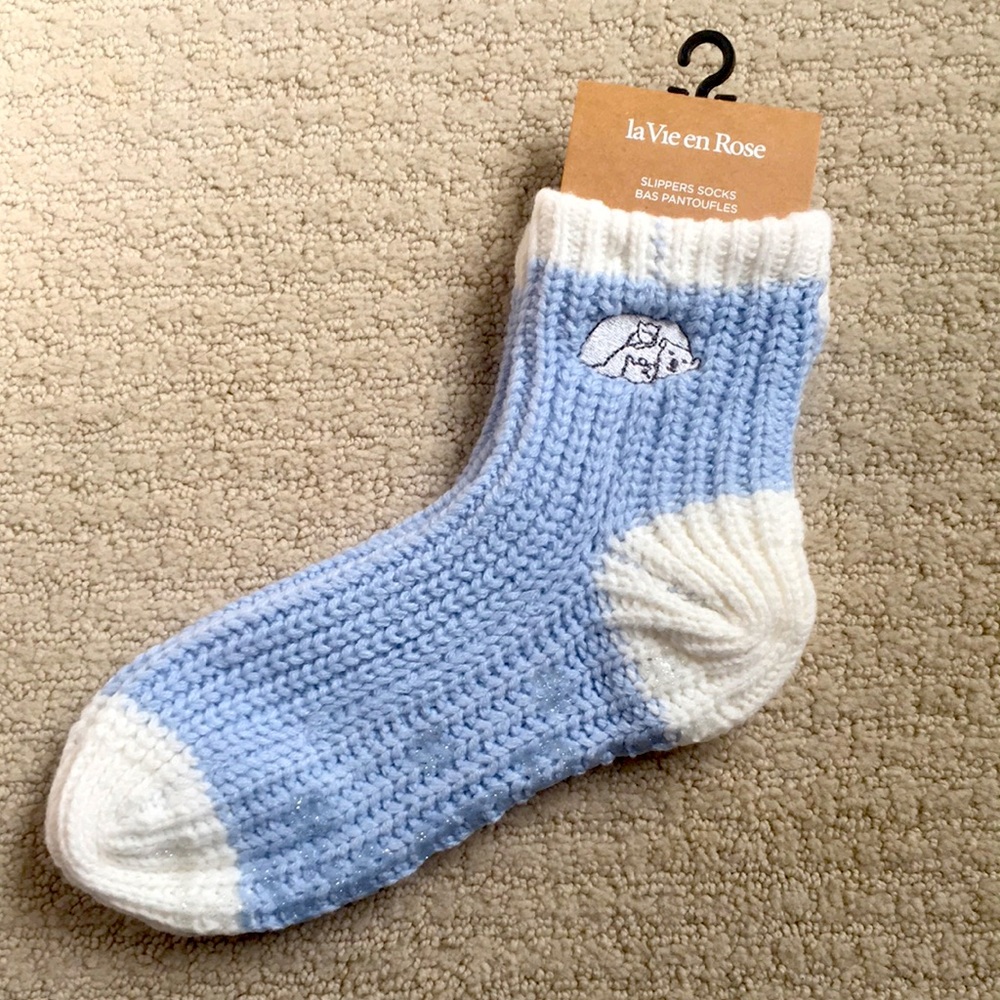 La Vie en Rose Slipper Socks - Blue and White